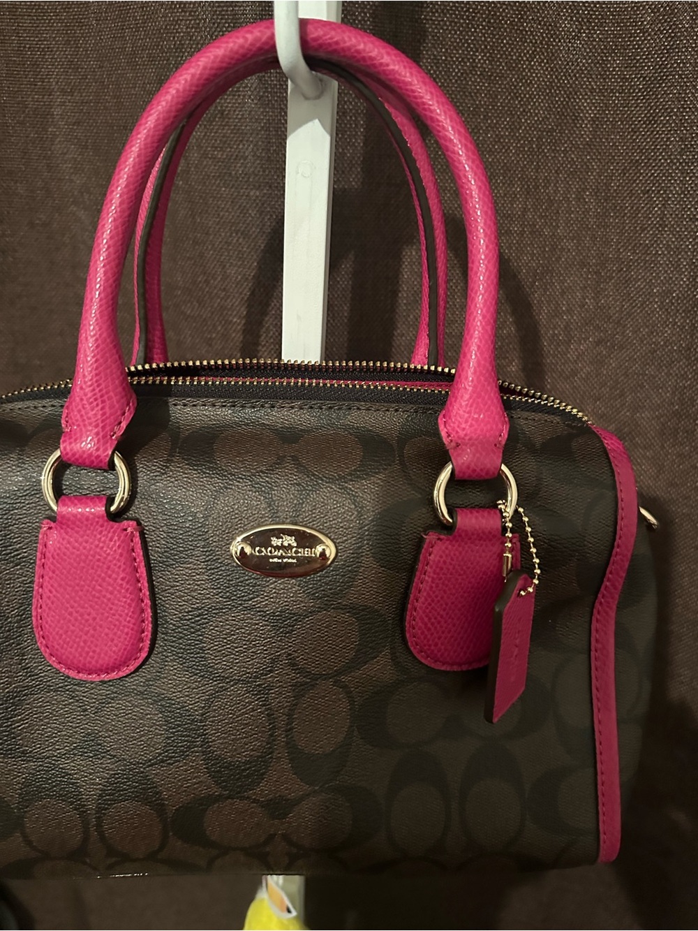 Coach Brown Signature Satchel with Pink Trim